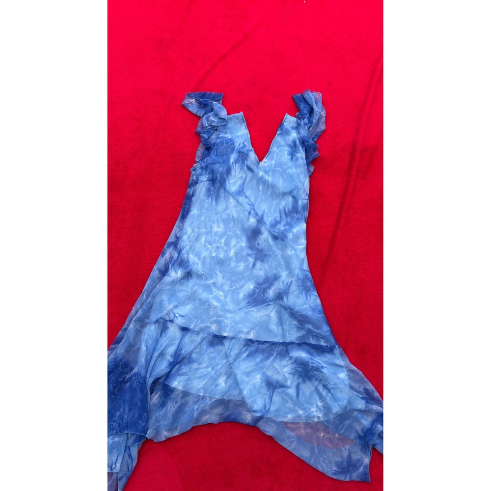 Style n Design Tie Dye Midi Dress Womens 2X Blue Excellent Ruffle Boho Handcut